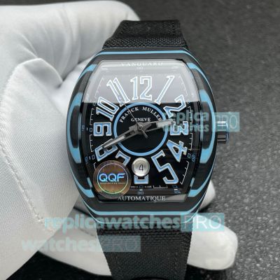 QQF Swiss Replica Franck Muller Vanguard V41 Baby Blue Carbon Case Watch 